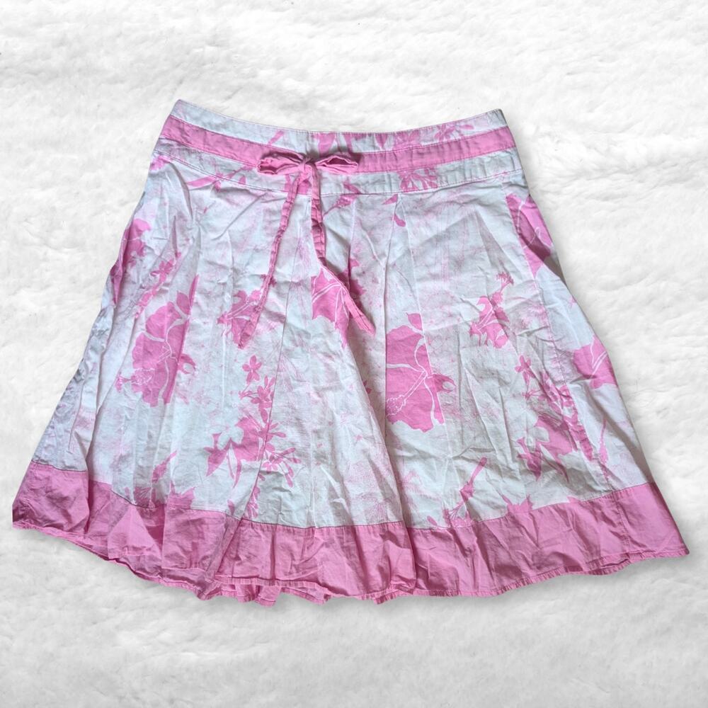 vintage y2k roxy pink hibiscus floral mini skirt